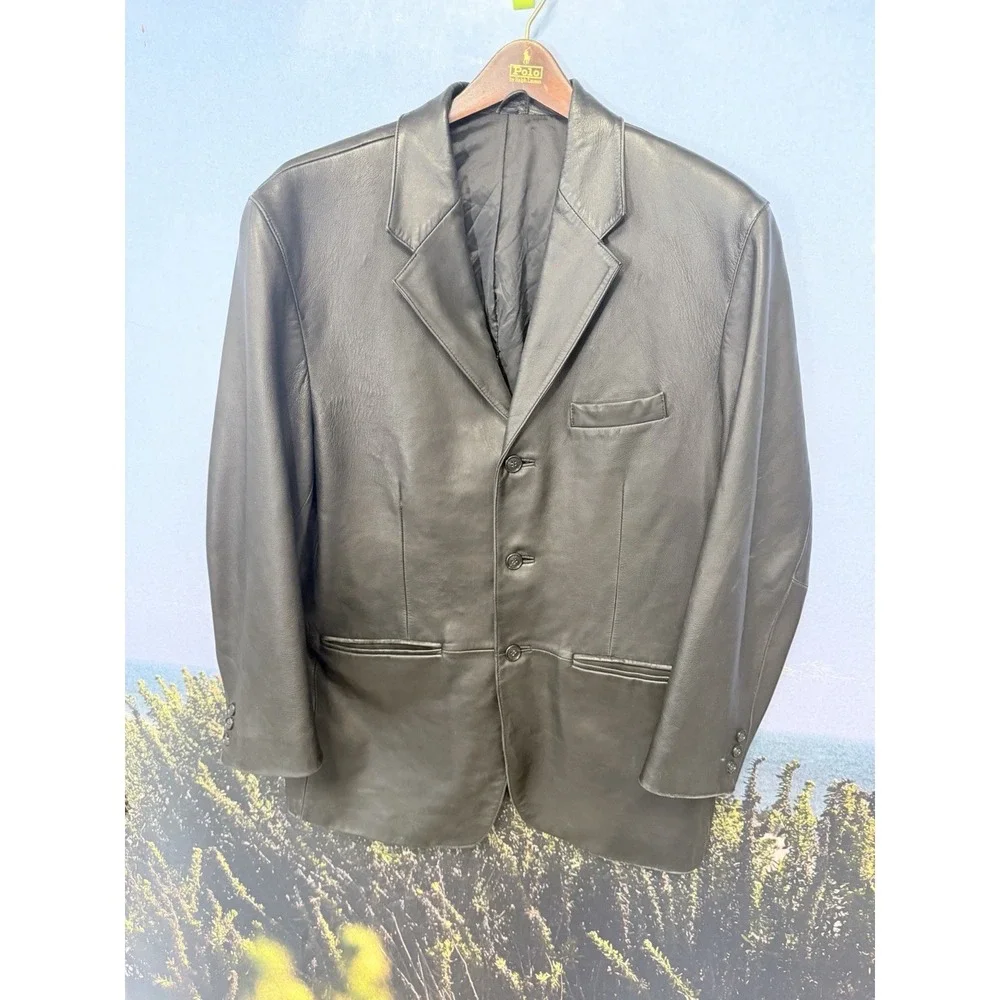 RARE Vintage RALPH Ralph Lauren Black Leather Blazer‎ Quiet Luxury Minimalist